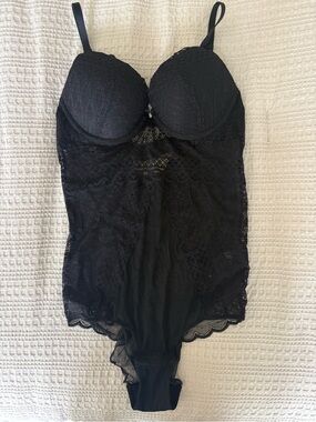 H&M Black Lace Push Up Teddy Bodysuit